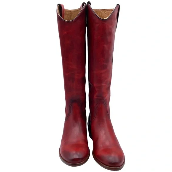 NEW Frye Carson Leather Pull On Heeled Tall Riding Boot in Crimson Red Size 6 - Picture 6 of 12